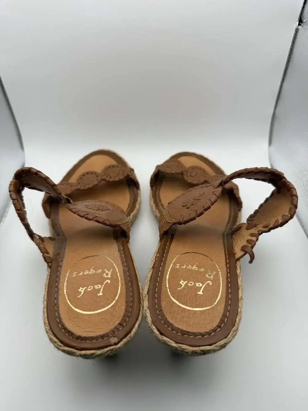 Jack Rogers Shelby Espadrille Wedge Slide Sandals in Brown Leather